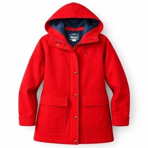 Vintage Woolrich Red Wool Hooded Coat USA Made Wool Jacket M Toggle Snap Coat
